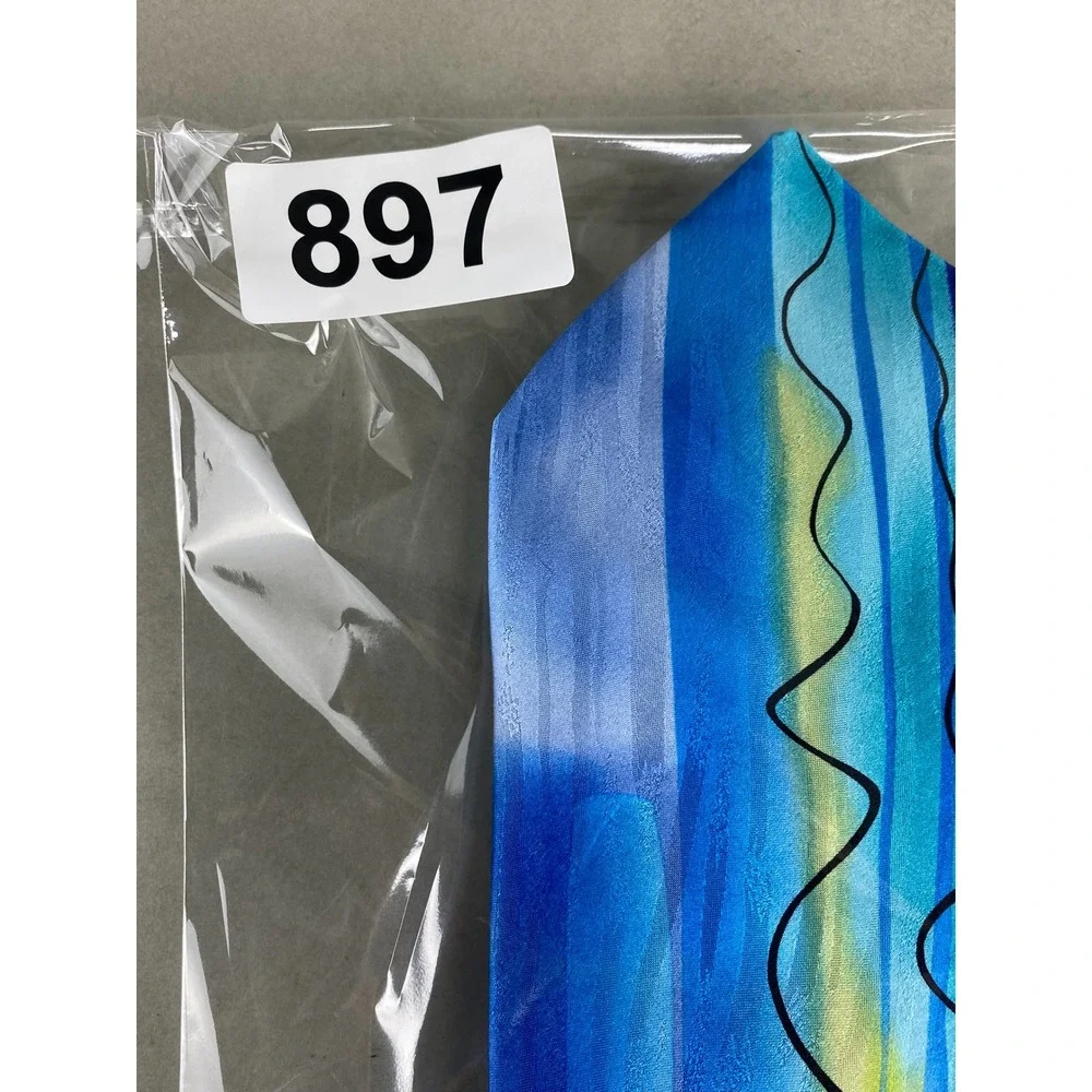 J. Garcia Mens Abstract Silk Tie‎ Blue Teal Artsy Abstract Palm Beach 57.5